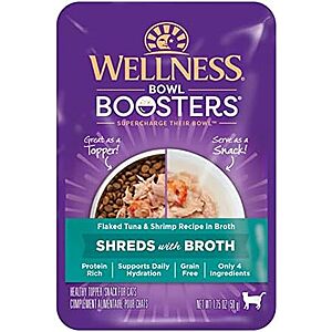[SnS] $5.39 | 12-Pack 1.75-Oz Wellness Bowl Boosters Wet Cat Topper (Flaked Tuna & Shrimp in Broth) at Amazon