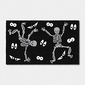 $13 Target Pick Up: 18"x30" Dancing Skeleton with Glow in the Dark Eyes Bone Parlour Halloween Coir Doormat