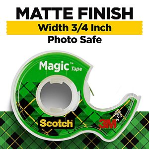 $3.99 Amazon Scotch Magic Tape, 3 Dispensered Rolls, 3/4 x 300 Inches, Clear