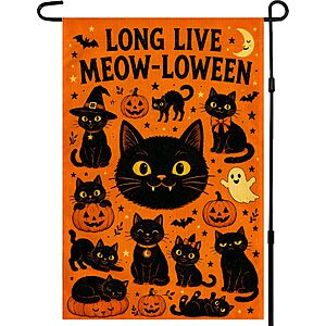 $3.98 FS PRIME AMZ Halloween Decorations - Long Live Meow-loween Black Cat Double Sided Garden Flag