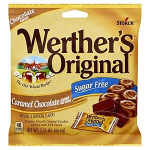 $4.48 AMAZON Werther's Original Sugar Free Caramel Chocolate Hard Candies - Individually Wrapped Hard Candies for Halloween, Parties, or Snacks - 2.35 oz Bags (Pack of 2)