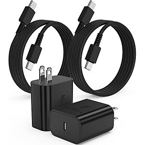 2Pack Super Fast Charger Type C 6ft, USB C Wall Charging Block Plug and Long Android Phone Charger Cable Cord $7.99