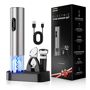 Electric Wine Opener Rechargeable, BABONIR 6-in-1 Wine Gift Set $12