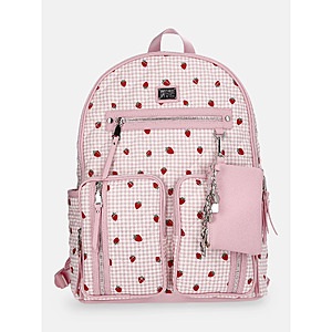 Women's Madden NYC Quilted Double Pocket Dome Backpack w/ Pouch (Pink Strawberry/ Leopard) $14 + Free Shipping w/ Walmart+ or on $35+