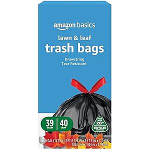 [SnS, AC] $7.50 | 40-Count Amazon Basics 39 Gallon Lawn & Leaf Heavy Duty Drawstring Trash Bags at Amazon
