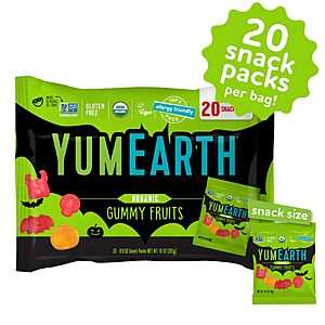 YumEarth Organic Halloween Gummy Fruits, 0.5oz Snack Packs (Pack of 20), w/S&S $9.87