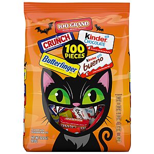 Butterfinger, CRUNCH, 100 Grand, Kinder Bueno, Kinder Chocolate, Minis Assorted Halloween Candy Bag, 100 Count, 32.2 oz $14.86