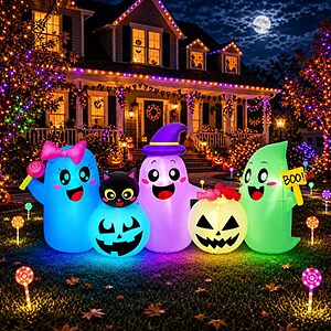 8FT Long Halloween Inflatables Outdoor Decoration Ghosts & Pumpkins Combo with Muti-Color Changing LEDs - $39.99 @ Amazon