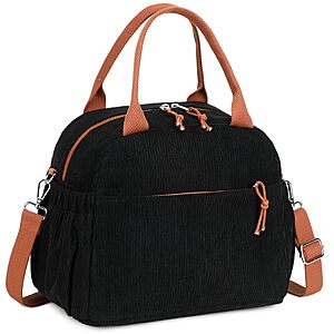 13L Bluboon Corduroy Insulated Lunch Tote Bag (Black Brown) $5.99 + Free Shipping w/ Prime or on $35+