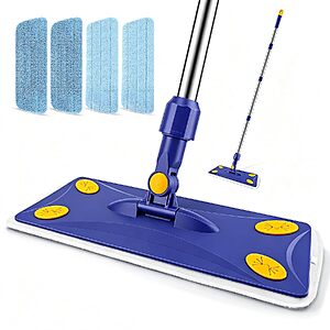 Prime Members EZKEY Microfiber Flat Mop w/ 4 Washable Pads & 57" Adjustable Handle (Blue) $9.99 + Free Shipping