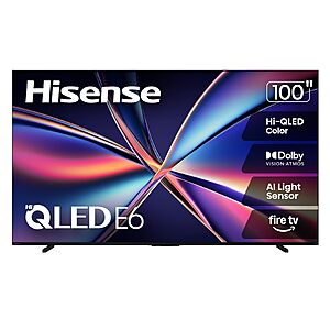 Hisense 100" Class E6 Series QLED 4K UHD Smart Fire TV (100E6QF, 2025 Model) - QLED, Native 144Hz $1399.99