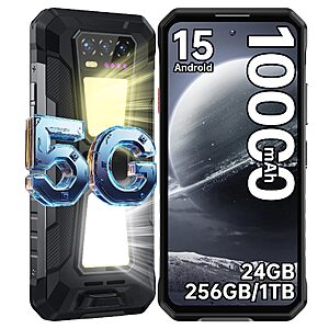 OUKITEL WP58 Pro Rugged 5G 256GB Smartphone with Dual Lights, 10000mAh $239.99