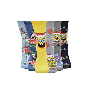 SpongeBob Men's 6-Pack Crew Socks, Sock Size 10-13 (Holiday) $6.41
