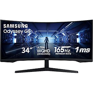 Samsung 34' Odyssey G5 Ultra-Wide Gaming Monitor with 1000R Curved Screen 165Hz, 1ms $249.99