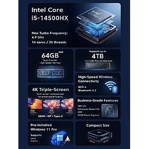 KAMRUI Hyper H2 Mini PC – Core i5-14500HX, 16GB/512GB – $431.98