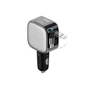 CUKTECH 85W USB-C Car Charger, Built-in 65W Retractable Cable, LED Display $17.99