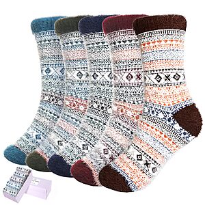 Amazon – SISOSOCK 5-Pair Women's Fuzzy Winter Socks - $9.89–$14.79 w/ Code + Deal