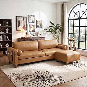 Vesgantti 100" L-Shaped Faux Leather Sectional Couch, Wide Seating, Camel $299.99
