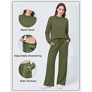 Ekouaer Two Piece Sets for Women Mock Neck Lounge Sets with Wide Leg Pants $13.99