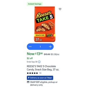 Sam's club $13.98 REESE'S TAKE 5 Chocolate Candy, Snack Size Bag, 37 oz