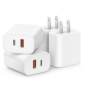 [4 Pack] USB C Charger Block Fast Charging Multiport Wall Charger [PD 20W USB-C & QC 3.0 USB Port] for IP 15/14/13/12/11/X/8, i Pad, Sam Sung, Google, Galaxy & More $9.98