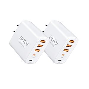 2-Pack 60W 5-Port（3A+2C Multi-Port Charging Station with Wall Plug. $7.95