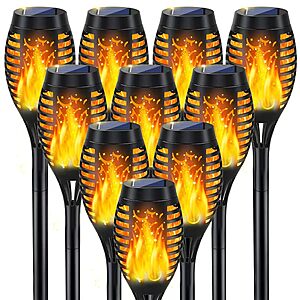 10Pack Solar Torch Light Outdoor Flickering Flame for Halloween Decorations $17.99
