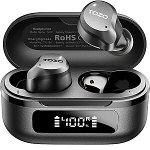 TOZO NC9 Hybrid Active Noise Cancelling Wireless Earbuds, 60H, LED Display $26.55