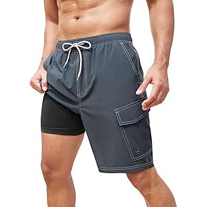 $9.28* | SILKWORLD Men's 9" Cargo Swim Trunks w/ Compression Liner at Amazon