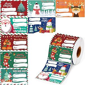 [AC] $4.31* | 500-Pc 2.95"x1.6" OHOME Self Adhesive Christmas Gift Tag Sticker Roll at Amazon