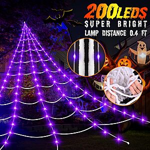 Halloween Decorations Outdoor, 200 LED Halloween Giant Spider Web Lights, 16.4Ft Lighted Spider Web Light up for Yard Haunted House Decor $29.99