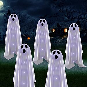 Betrihyes Halloween Decorations Solar Garden Lights Outdoor,6PACKS Halloween Ghost Decorations Lights with Scary Party Gifts Decor,Solar Scary Ghost Path Lights $14.99