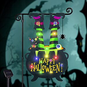 FLAGMESAGE Halloween Lighted Garden Flag, Witch Feet Yard Decor, 12x18 In $13.67