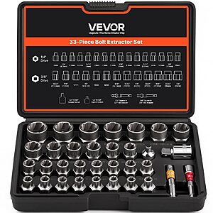 VEVOR Bolt Extractor Set, 32-Piece Bolt and Nut Remover Set, 6mm to 10mm, 13/32" to 3/4", CR-MO Steel Extraction Socket Set with Storage Case $37.9