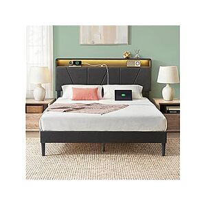 Zinus Maya Queen Upholstered Platform Bed Frame w/ RGB LED Lights & Storage Headboard $60.79 + Free Shipping w/ Prime