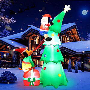 Yexmas 7.2FT Large Outdoor Inflatable Christmas Tree w/ Santa Claus and Dog, Built-in LED Lights $34.99
