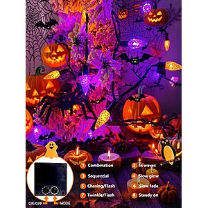 100 LED C6 Solar Halloween Lights Outdoor 33FT String Lights Orange Purple $19.99