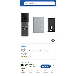 Ring 4K doorbell with extra battery and chime at costco