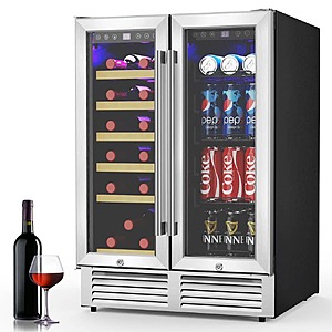 Wine Refrigerator 24 in. Dual Zone 18-Bottle 66-Can Beverage and Wine cooler in Stainless Steel Silver $500.39