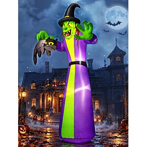 zukakii 12FT Giant Halloween Inflatables Witch Outdoor Decorations, Huge Halloween Blow Up Spooky Witch Grabbing Black Cat Yard Decoration $44.99