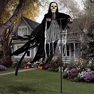JOYIN Halloween Grim Reaper Decorations Outdoor Rotatable Flying Scream Scarecrow Skeleton Ghosts Decor for Graveyard Haunted House Props, Garden, Porch, Yard Lawn $29.99
