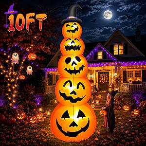 Yexmas 10ft Halloween Inflatable 5 Pumpkins with Black Cat Tombstone and Spectre, Built-in LED Lights $35.99