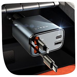 LISEN 4-in-1 84W Retractable Car Charger w/ Dual USB-C & USB-A Ports $11.28 + Free Shipping w/ Prime or on $35+
