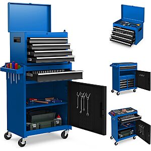 Goplus Tool Chest, 5-Drawer Rolling Cabinet with Detachable Top Toolbox, Lockable Wheels, Lock Bar, Protective Liner & Tool Rack, Metal Storage Cart for Garage $127.49