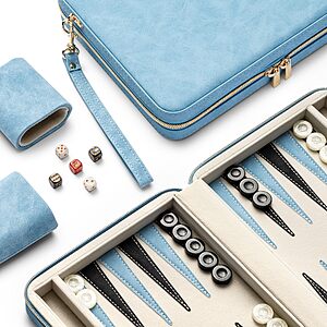 Backgammon Sets for Adults and Kids, Classic Backgammon Board with Unique Checkers Dice, Folding Faux Leather Backgammon Case (Blue) $21.48 AC
