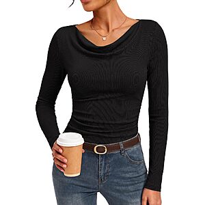 Long Sleeve Shirts for Women, Cowl Neck Going Out Tops $8.50 after coupon