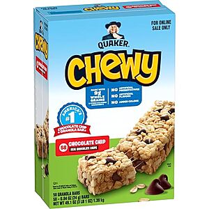 [SnS, AC] $9.74 | 58-Pack 0.84-Oz Quaker Chewy Granola Bars (Chocolate Chip) at Amazon (16.8￠ each)
