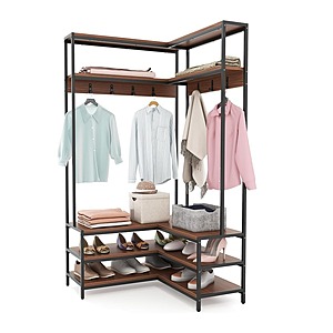 70" Giantex 5-Tier L-Shaped Corner Coat Rack w/ Shoe Bench (Walnut & Black) $84.78 + Free Shipping