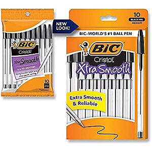 $0.97* | 10-Count BIC Cristal Xtra Smooth 1.0mm Medium Point Ballpoint Pens (Black) at Amazon
