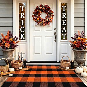 28" x 43" Bottalive Buffalo Plaid Cotton Area Rug (Orange/Black or Orange/White) $9.99 + Free Shipping w/ Prime or on $35+